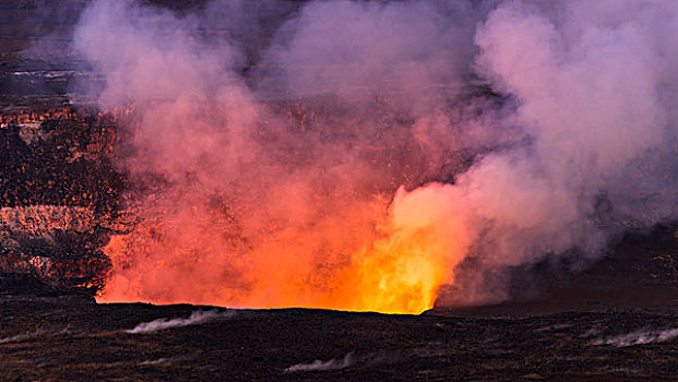 火山岩,蒸汽,发光,夜晚,火山口,夏威夷火山国家公园,夏威夷