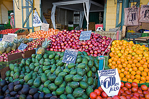 水果,蔬菜,市场货摊,市场,瓦尔帕莱索,智利