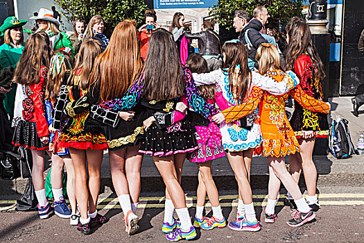 英格兰,伦敦,白天,游行,女孩,衣服,传统,民间舞蹈,服饰