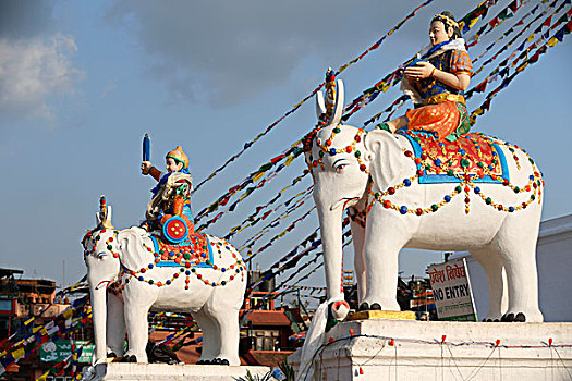 大象,入口,博达哈大佛塔,佛塔,加德满都,尼泊尔,亚洲