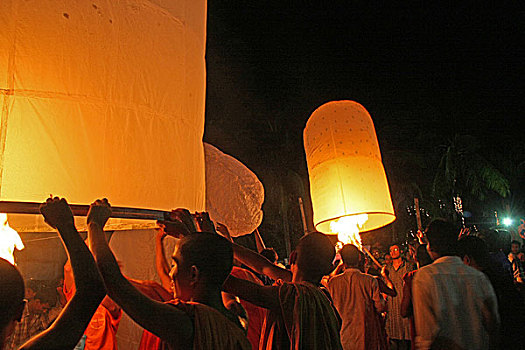 佛教,热气球,夏娃,宗教节日,达卡,孟加拉,十月,2009年
