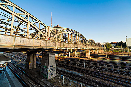 晚间,慕尼黑,德国,巴伐利亚,火车站,桥,建筑