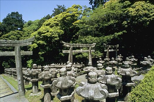 日本,西部,本州,庙宇,石头,灯笼