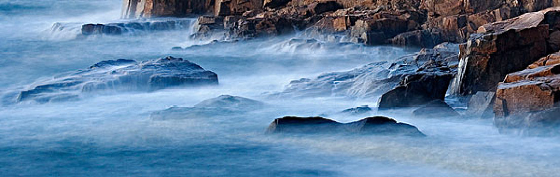 长时间曝光,水獭,悬崖,阿卡迪亚国家公园,缅因