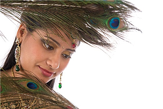印度,女性,孔雀,羽毛