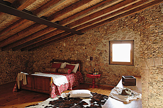 双人床,倾斜,屋顶,西班牙,石屋