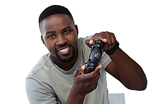 男人,玩,电子游戏,白色背景,微笑