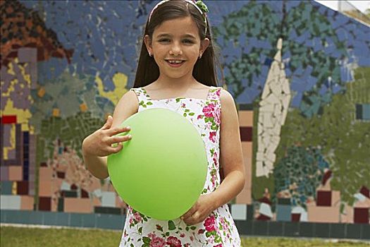 一个,女孩,肖像,拿着,气球,公园