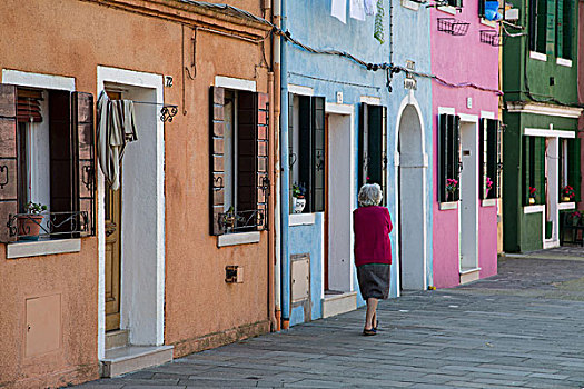 布拉诺岛,彩色,建筑,老人,女士,散步