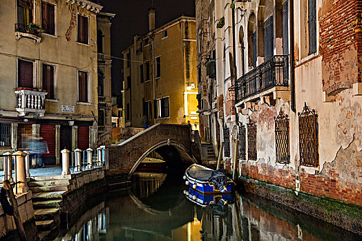 小桥,上方,运河,夜晚,威尼斯,威尼托,意大利