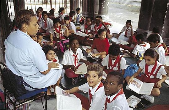 学校,教师,给,授课,学生,哈瓦那,古巴,中美洲,学习