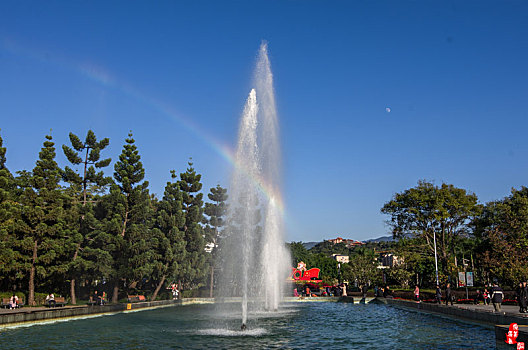 喷泉,彩虹,半月,福州温泉公园