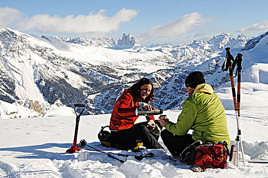 滑雪,旅游,山,格罗塞尔,南蒂罗尔,意大利,欧洲