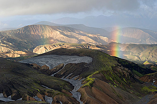彩虹,上方,流纹岩,山峦,靠近,兰德玛纳,区域,山,远足,小路,自然,自然保护区,冰岛高地,欧洲