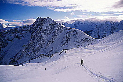 滑雪者,上升,录像,顶峰,冰川国家公园,不列颠哥伦比亚省,加拿大