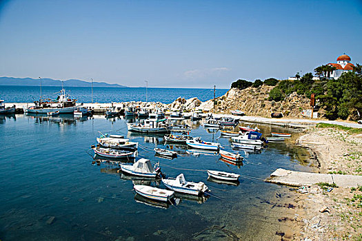 希腊,海其迪奇,小,传统,捕鱼,停泊,港口