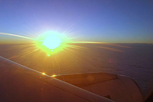 非洲,突尼斯,飞机,翼,高处,云,日落