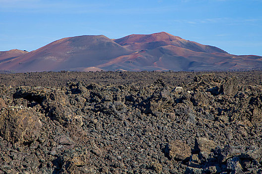 熔岩原,正面,火山,蒙大拿,蒂玛法雅国家公园,兰索罗特岛,加纳利群岛,西班牙,欧洲