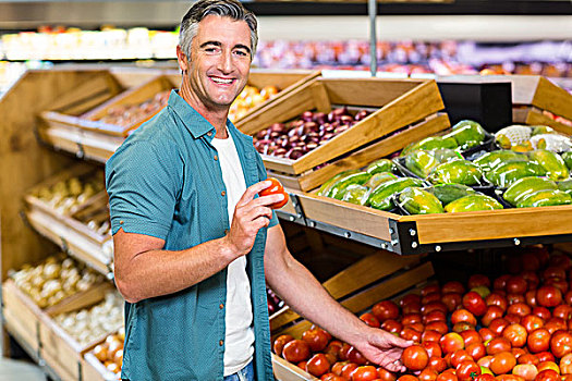 微笑,男人,选择,西红柿,超市