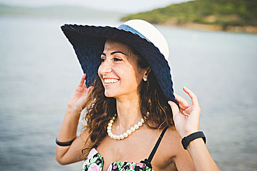 女人,海洋,戴着,帽子