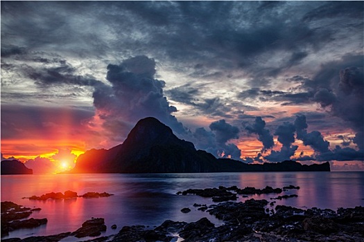 日落,风景,爱妮岛,菲律宾