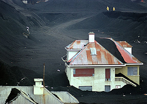 冰岛,房子,一半,掩埋,火山灰