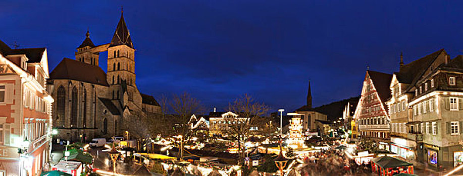 圣诞节,市场,埃斯林根,教堂,建筑,内卡河,巴登符腾堡,德国,欧洲