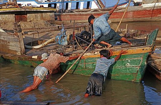 码头,工人,船,曼德勒,缅甸,亚洲