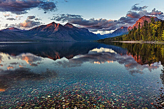 夕阳湖,麦克唐纳,冰川国家公园,蒙大拿,美国,大幅,尺寸
