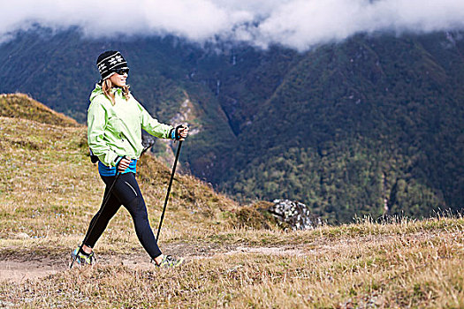 女人,远足,喜马拉雅山,山