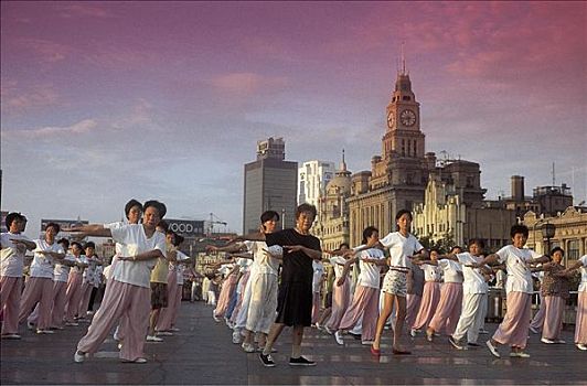 中国,上海,镇中心,太极拳,男人,女人,运动,群体,一堆,健身,健康,亚洲,生活方式