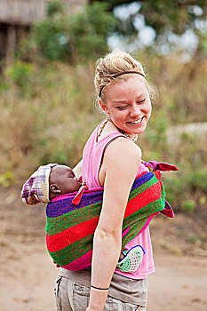 女青年,婴儿,莫桑比克,非洲