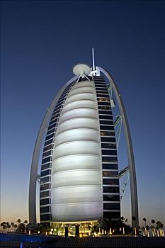 阿联酋,迪拜,光亮,夜晚,帆船酒店,塔,阿拉伯人,最高,建筑,酒店,设计,象征,城市