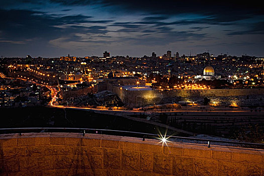 以色列,全景,城市,夜晚,耶路撒冷