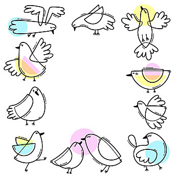 卡,抽象,鸟,海鸥,简单,线条,设计,矢量,插画