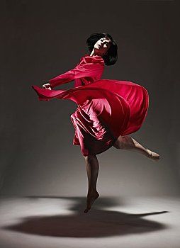 女人,红裙,跳舞,亮光