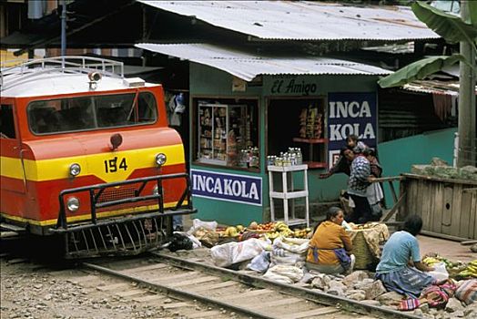 秘鲁,车站,女人,坐,街道,销售,果蔬