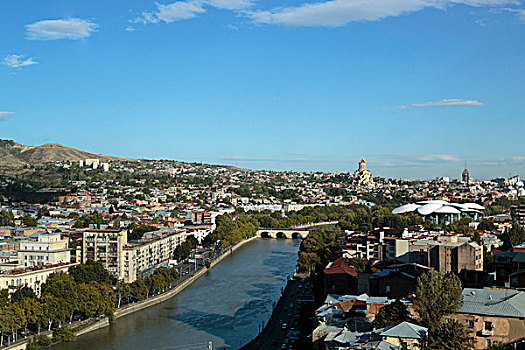 乔治亚,俯视,市区,河,大教堂,背景