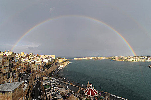 彩虹,鱼眼镜头,格兰德港,瓦莱塔市,马耳他,欧洲