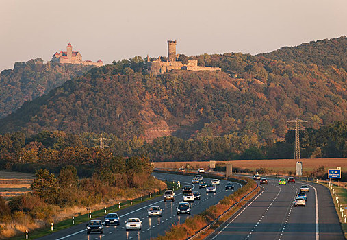 高速公路,城堡,背影,图林根州,德国,欧洲