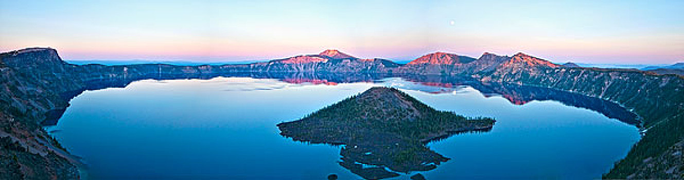 日落,俯视,巫师岛,火山湖,俄勒冈,美国
