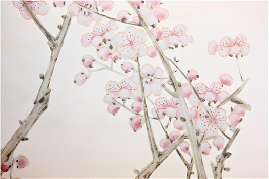 中式,樱桃树,背景