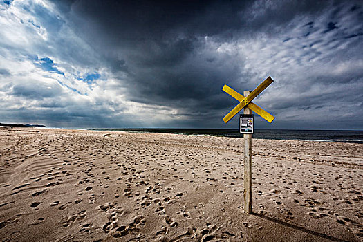 警告标识,海滩,北方,石荷州,德国