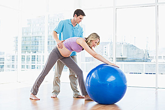 训练,练习,金发,怀孕,客户,健身球