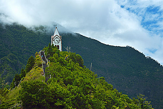 小教堂,绿色,山,马德拉岛,葡萄牙,欧洲