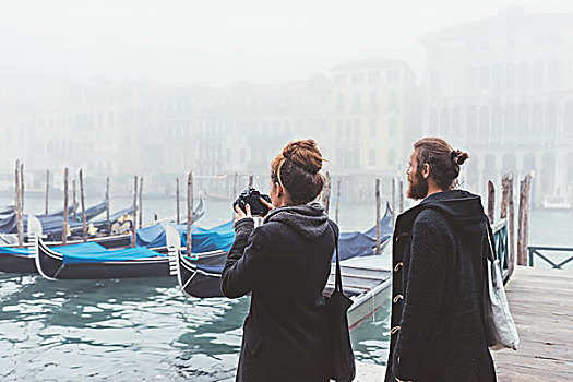 情侣,摄影,小船,模糊,运河,威尼斯,意大利