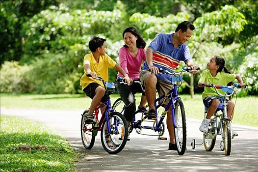 家庭,公园,骑,自行车