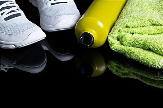 运动,概念,瓶子,鞋,毛巾