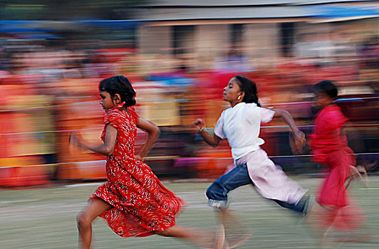 孩子,比赛,运动,节日,库尔纳市,孟加拉,十二月,2007年