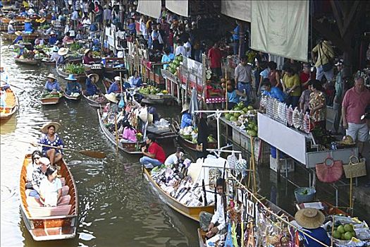 俯拍,市场,水上市场,泰国